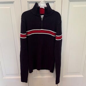 Tommy Hilfiger Black Sweater with Red and White Stripes